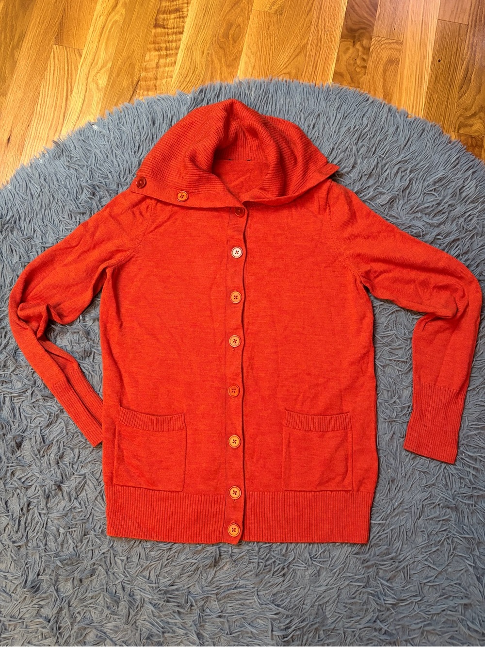 Talbots Burnt Orange Merino Button-Front Shawl Collar Sweater Cardigan Size M
